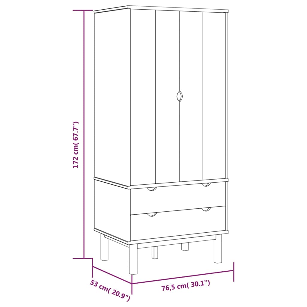 Garde-robe OTTA 76,5x53x172 cm Bois massif de pin - XIOS