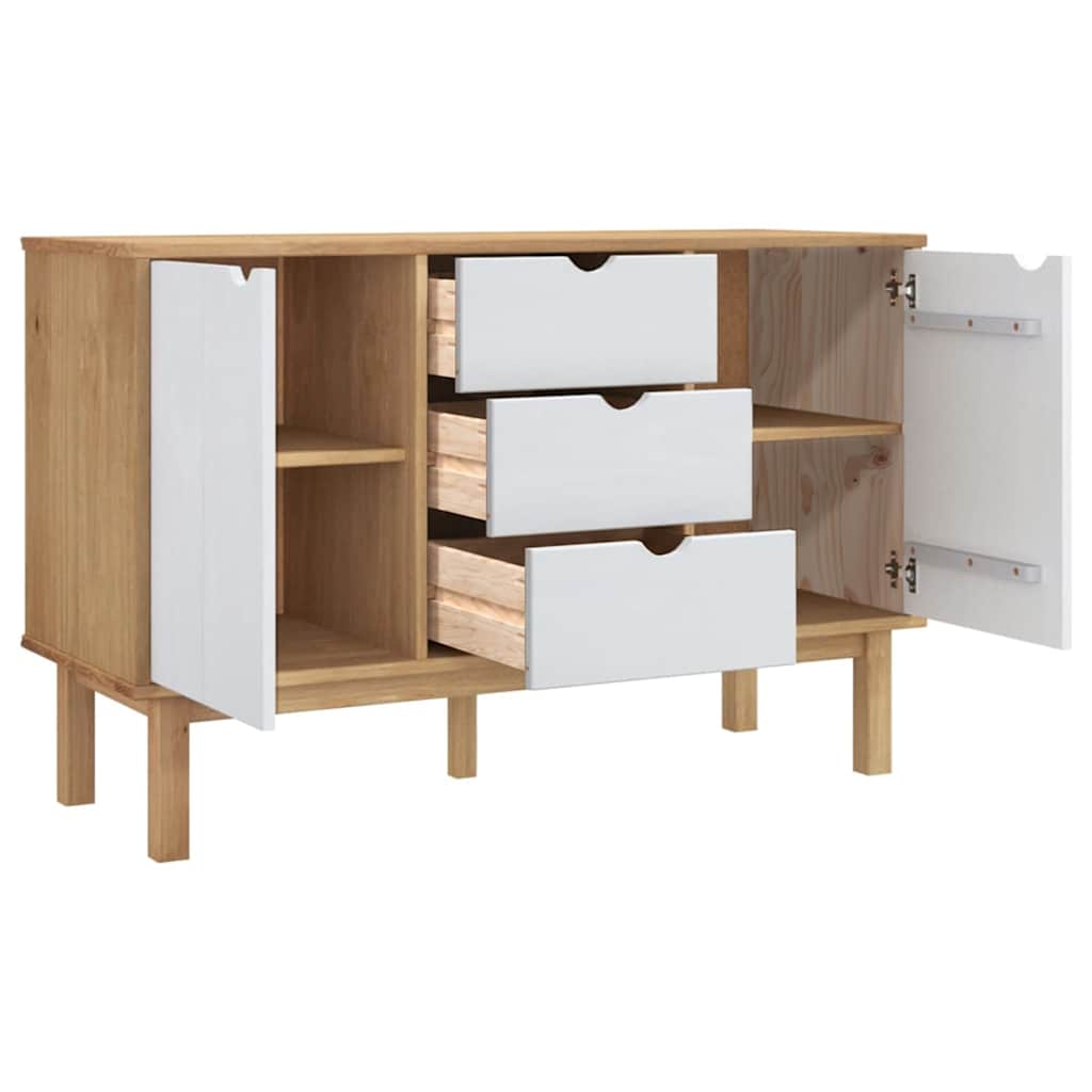 Buffet OTTA Marron et blanc 113,5x43x73 cm Bois massif pin