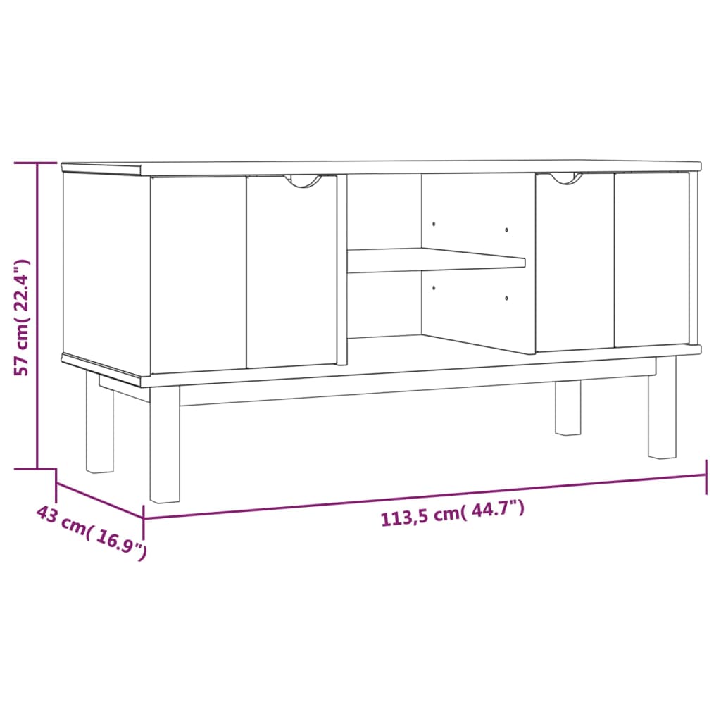 Meuble TV OTTA 113,5x43x57 cm Bois de pin massif - XIOS