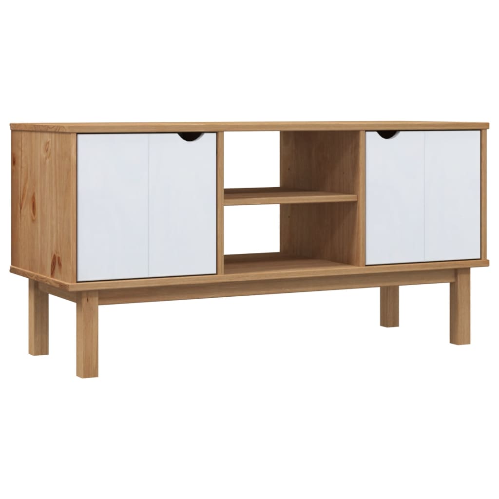Meuble TV OTTA Marron et blanc 113,5x43x57cm Bois de pin massif - XIOS