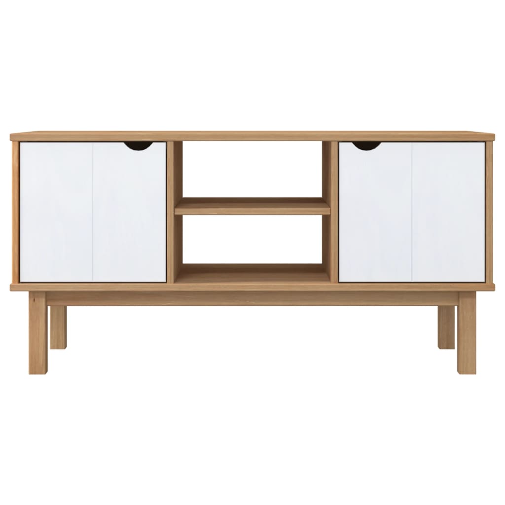Meuble TV OTTA Marron et blanc 113,5x43x57cm Bois de pin massif - XIOS