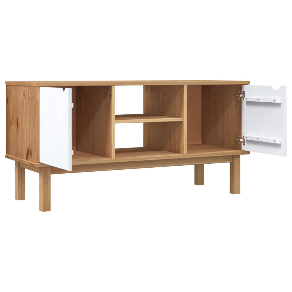 Meuble TV OTTA Marron et blanc 113,5x43x57cm Bois de pin massif - XIOS
