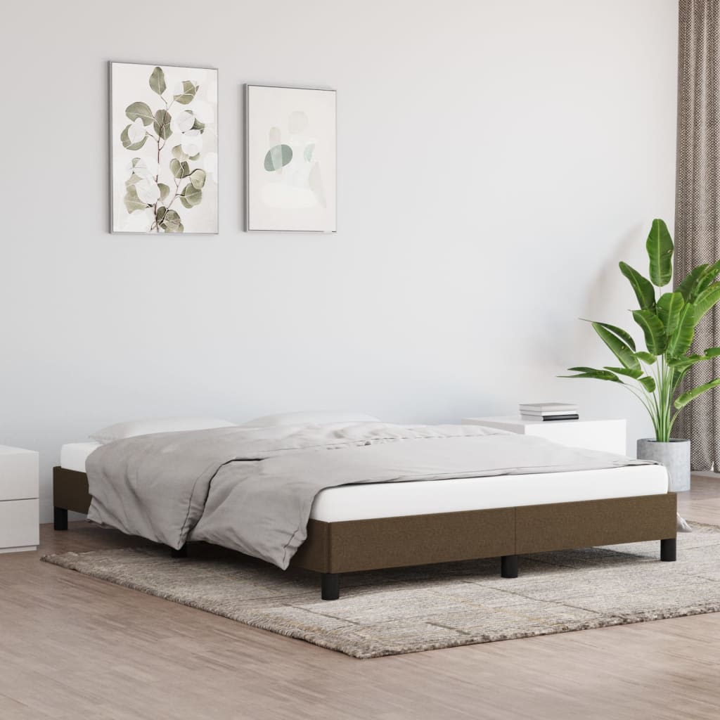 Cadre de lit sans matelas marron foncé 140x190 cm tissu - XIOS