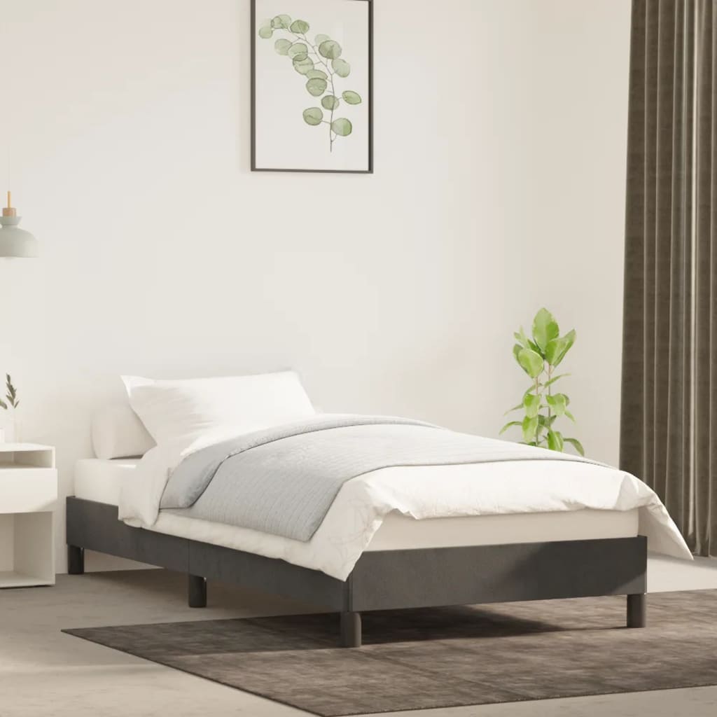Cadre de lit sans matelas gris foncé 90x190 cm velours - XIOS