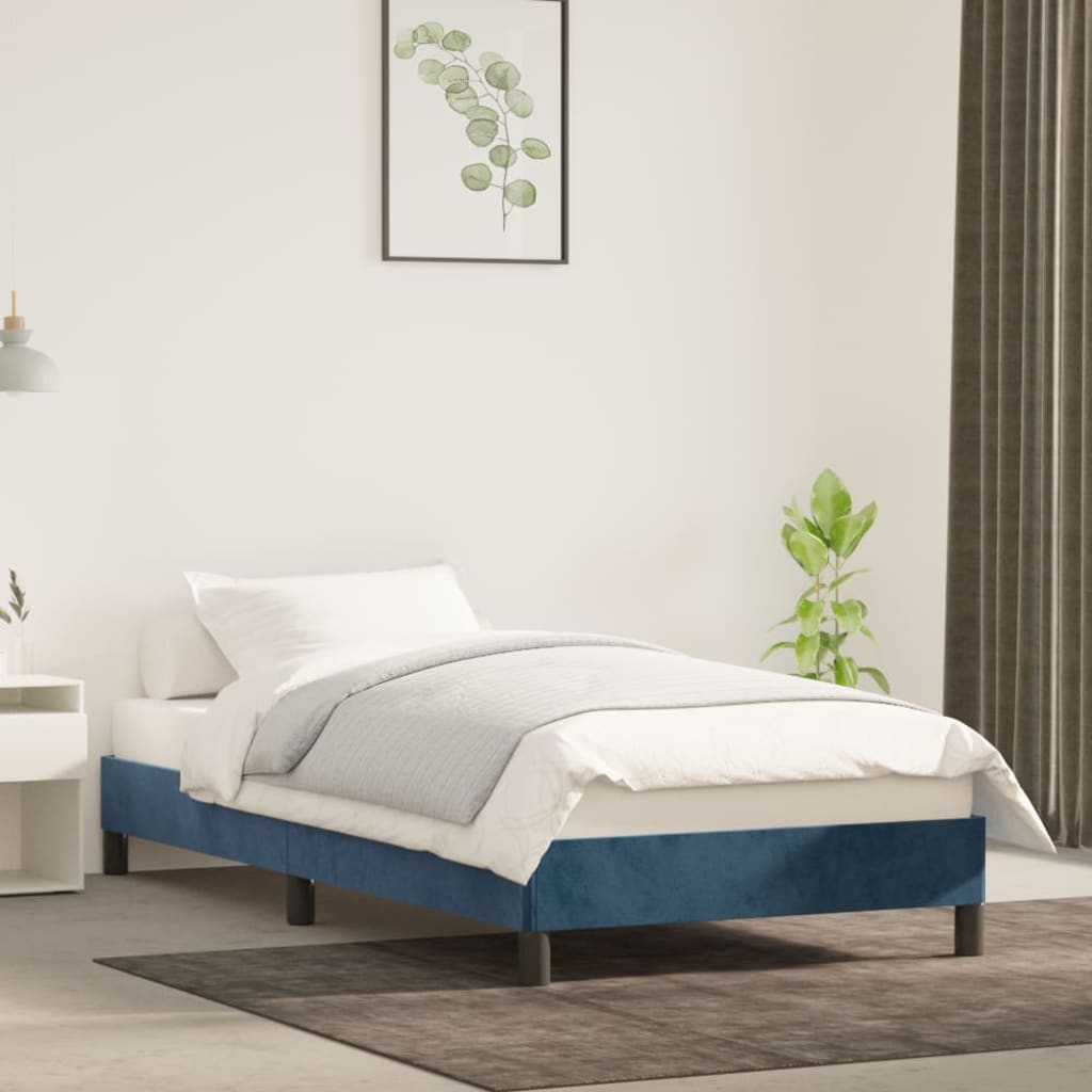 Cadre de lit sans matelas bleu foncé 100x200 cm velours - XIOS