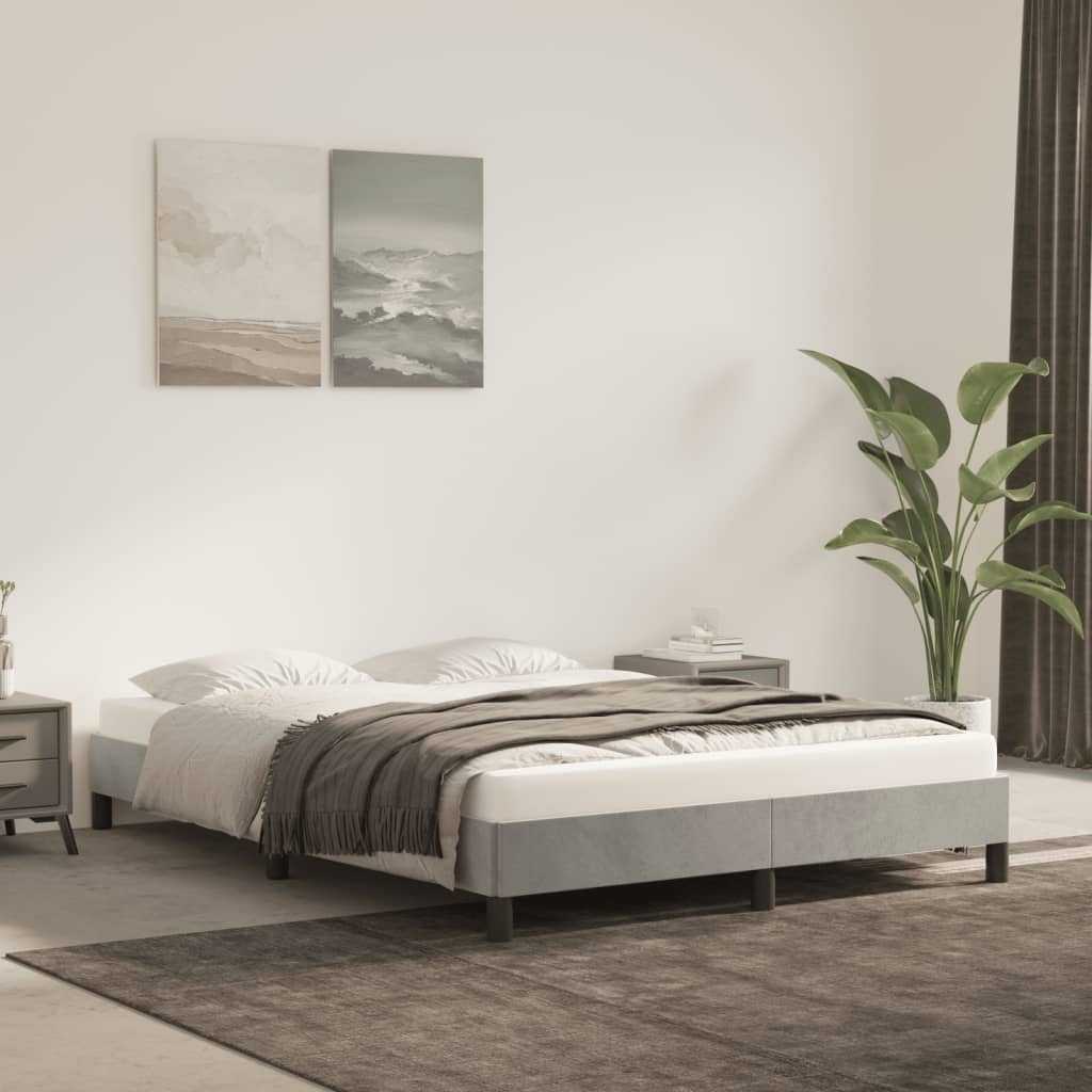 Cadre de lit sans matelas gris clair 140x190 cm velours - XIOS
