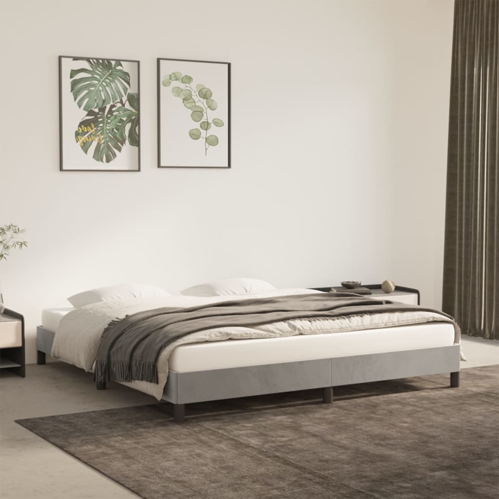 Cadre de lit sans matelas gris clair 160x200 cm velours - XIOS