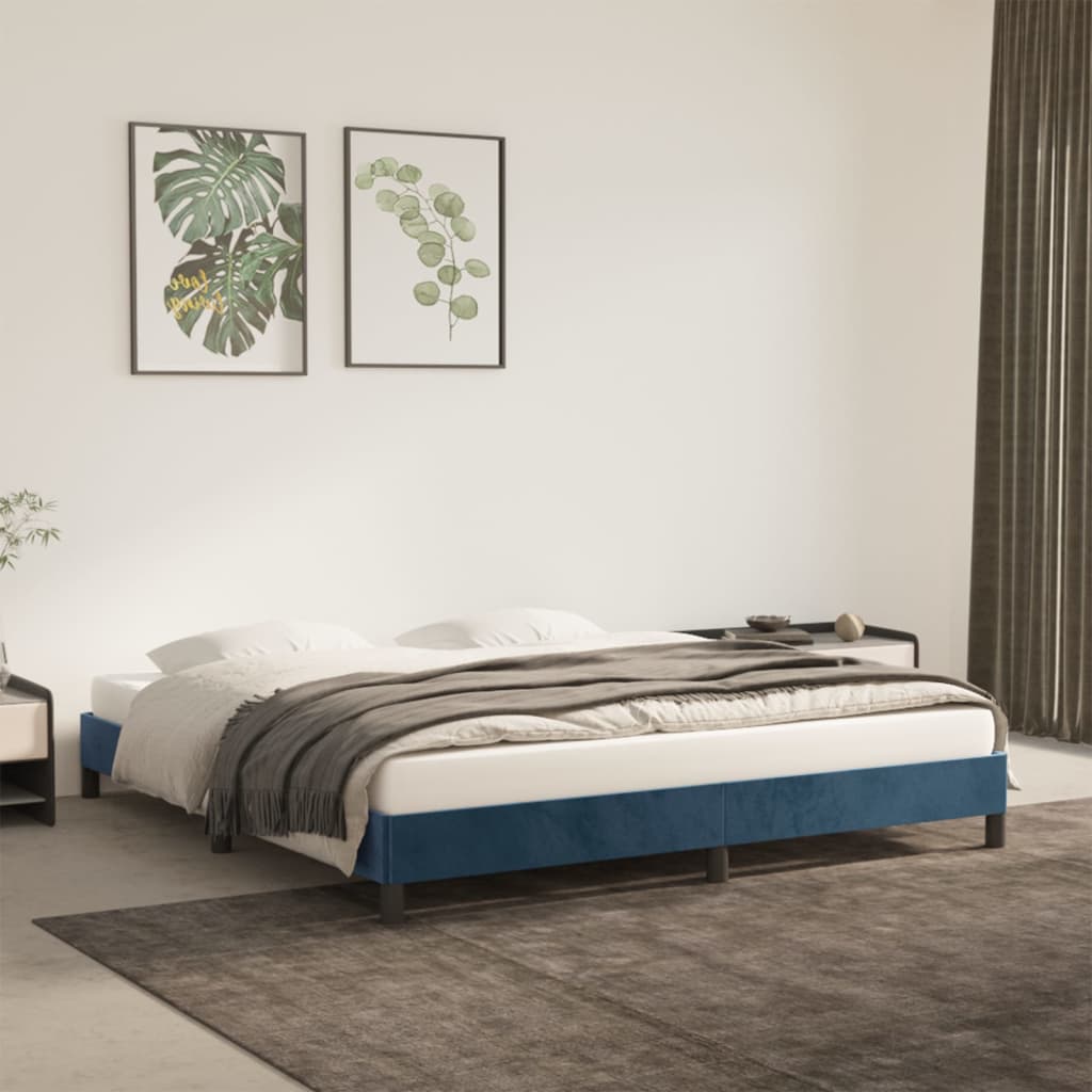 Cadre de lit sans matelas bleu foncé 160x200 cm velours - XIOS