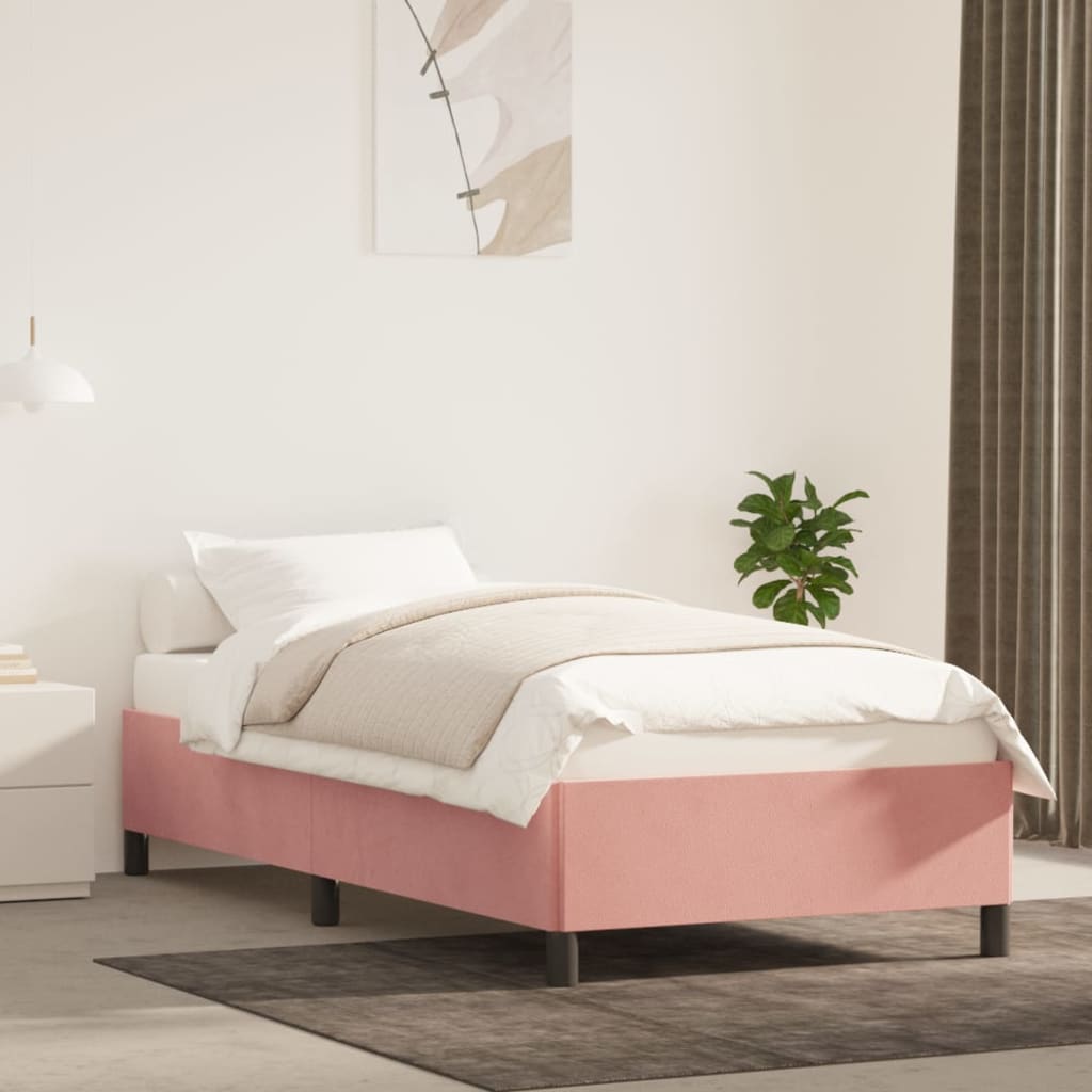 Cadre de lit sans matelas rose 90x190 cm velours - XIOS