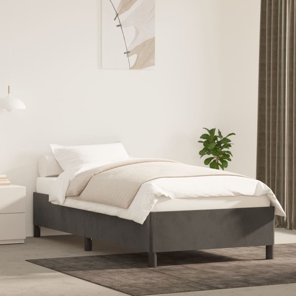 Cadre de lit sans matelas gris foncé 90x200 cm velours - XIOS