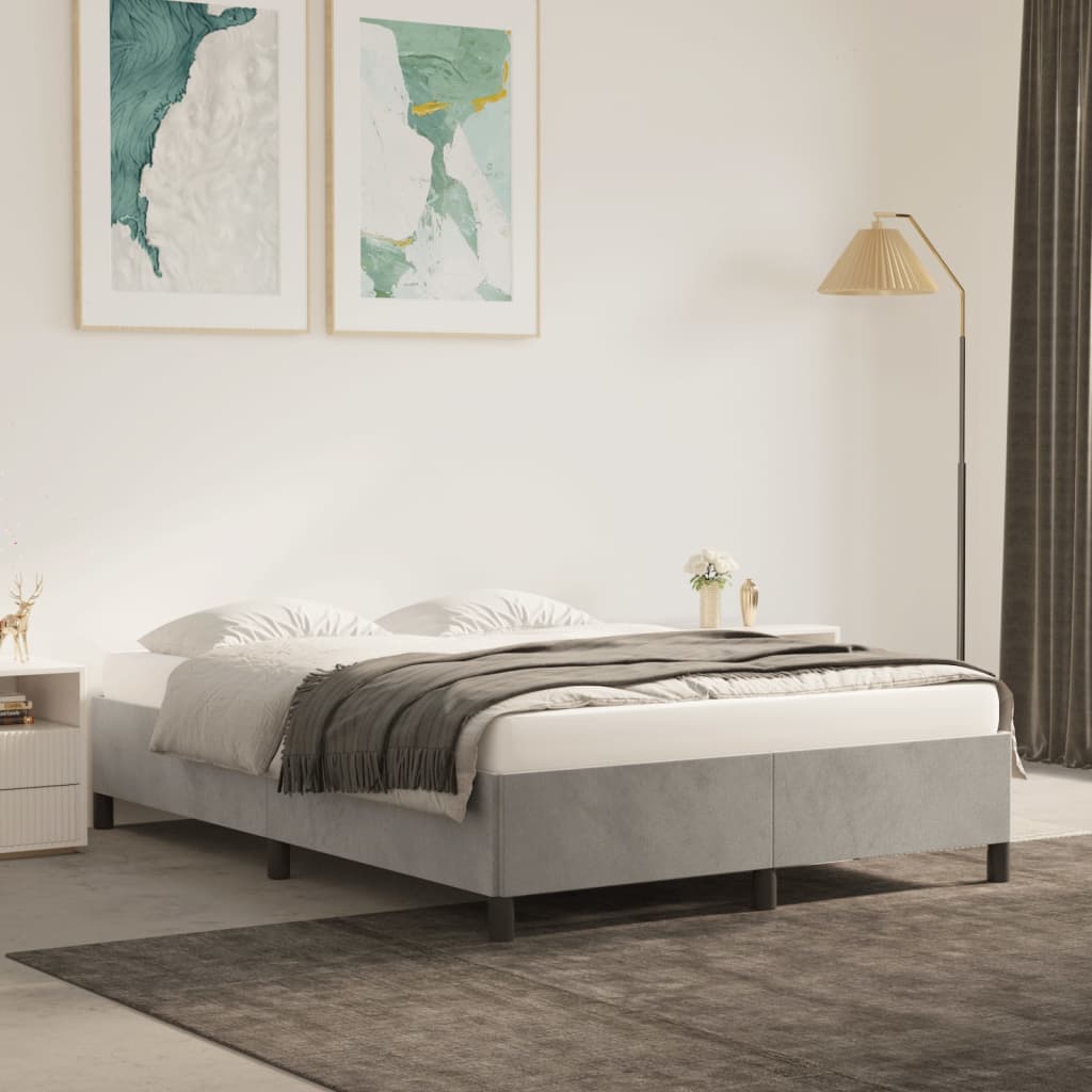 Cadre de lit sans matelas gris clair 140x190 cm velours - XIOS