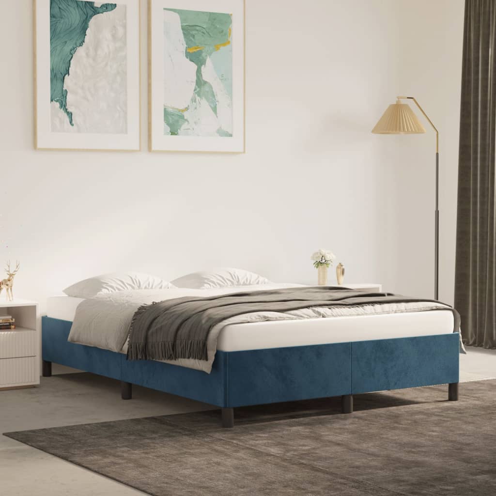 Cadre de lit sans matelas bleu foncé 140x190 cm velours - XIOS