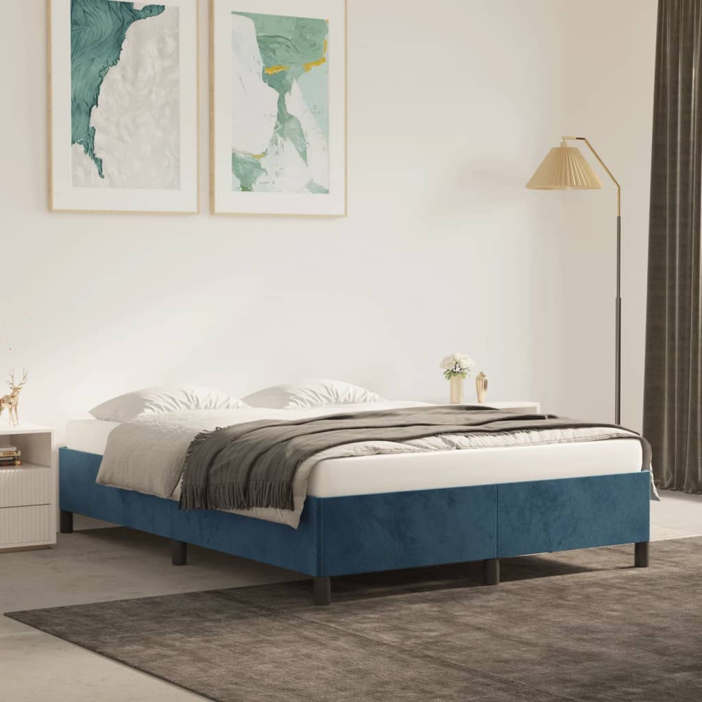 Cadre de lit sans matelas bleu foncé 140x200 cm velours - XIOS