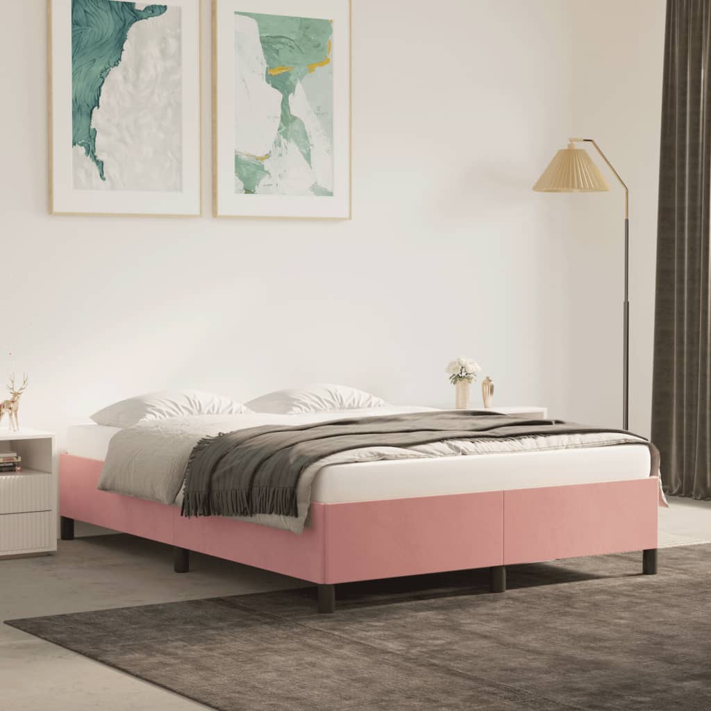 Cadre de lit sans matelas rose 140x200 cm velours - XIOS