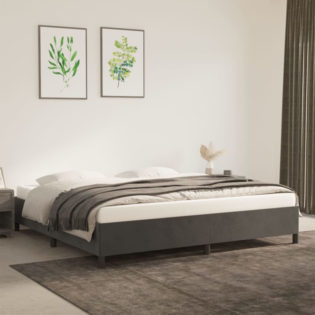 Cadre de lit sans matelas gris foncé 200x200 cm velours - XIOS