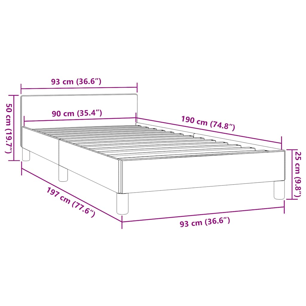 Cadre de lit avec tête de lit sans matelas taupe 90x190cm tissu - XIOS
