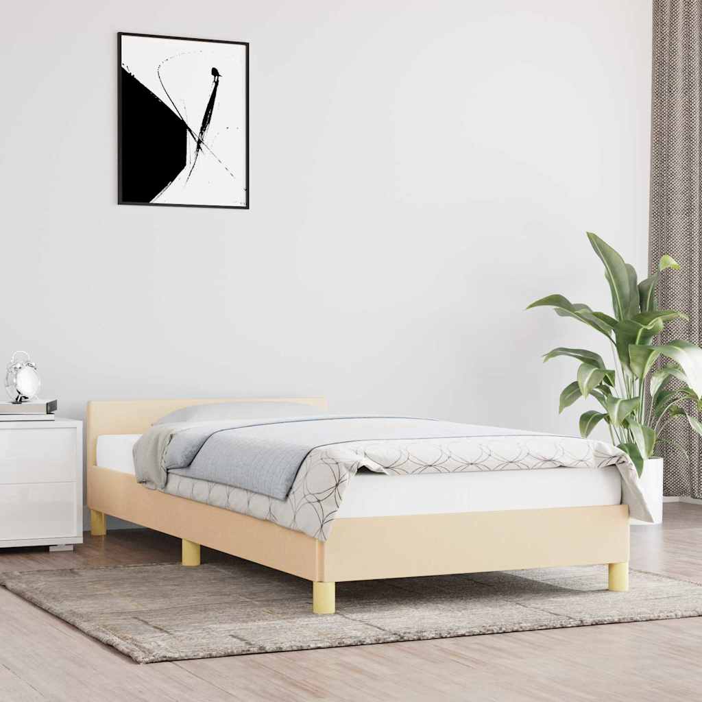 Cadre de lit avec tête de lit sans matelas crème 90x190cm tissu - XIOS