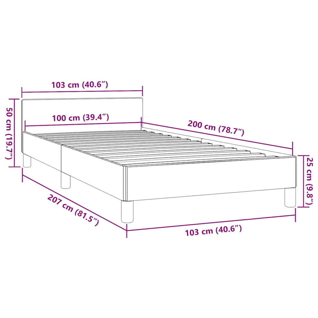 Cadre de lit avec tête de lit sans matelas bleu 100x200cm tissu - XIOS