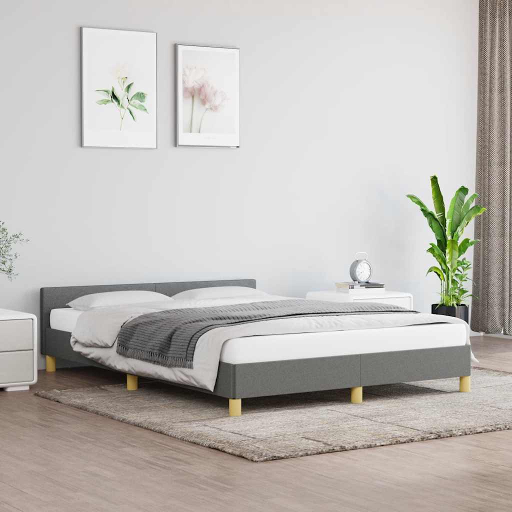 Cadre de lit sans matelas gris foncé 140x190 cm tissu - XIOS