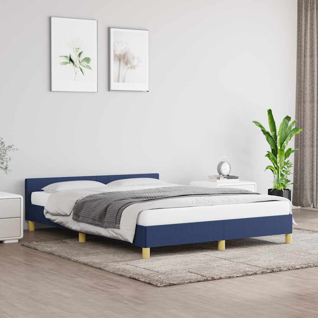 Cadre de lit avec tête de lit sans matelas bleu 140x190cm tissu - XIOS