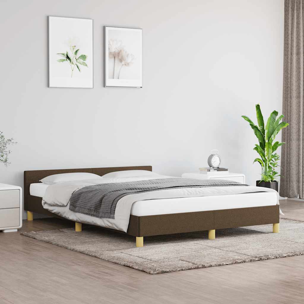 Cadre de lit sans matelas marron foncé 140x200 cm tissu - XIOS