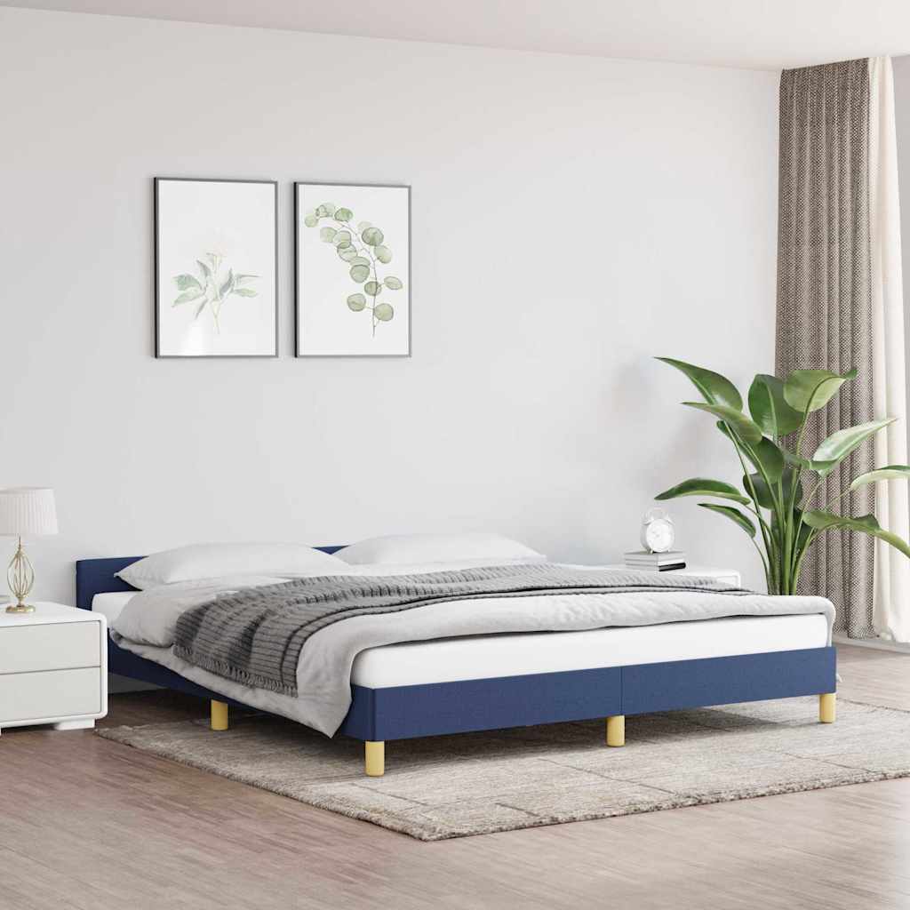 Cadre de lit avec tête de lit sans matelas bleu 160x200cm tissu - XIOS