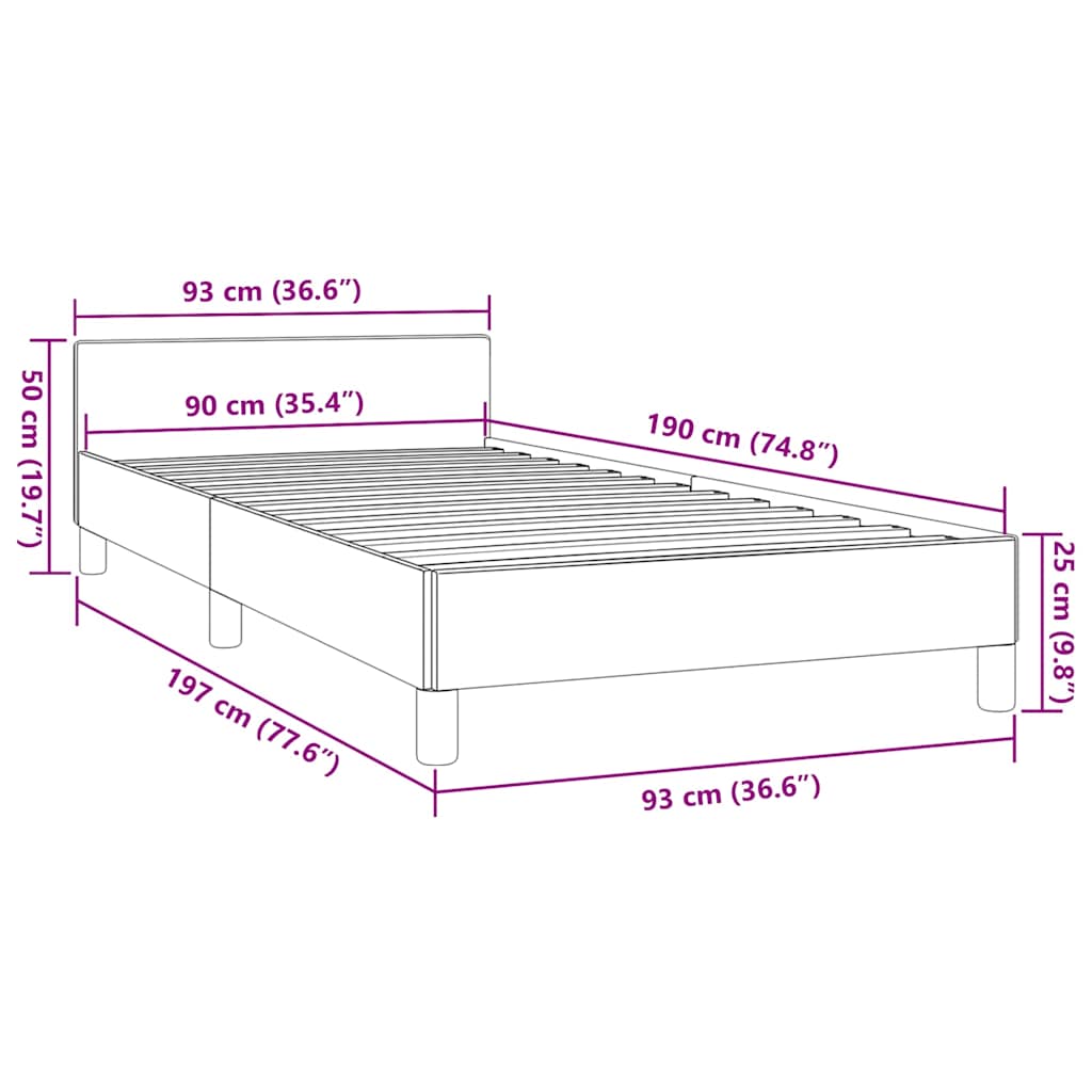 Cadre de lit avec tête de lit sans matelas noir 90x190 cm - XIOS
