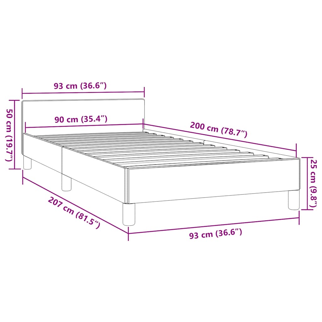 Cadre de lit avec tête de lit sans matelas gris 90x200 cm - XIOS