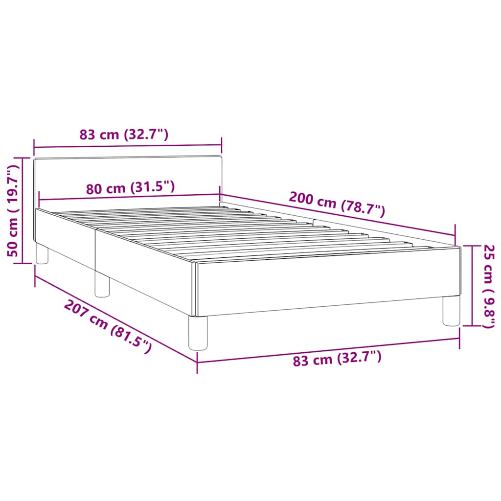 Cadre de lit sans matelas gris foncé 80x200 cm velours - XIOS