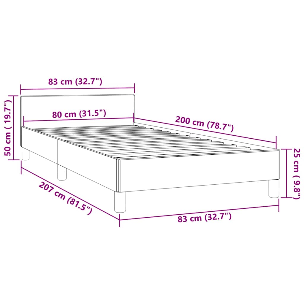 Cadre de lit et tête de lit sans matelas noir 80x200 cm velours - XIOS