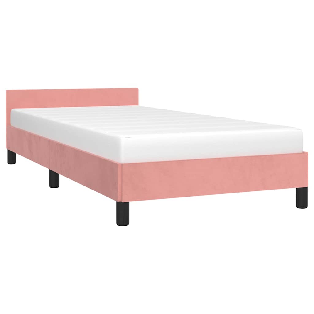 Cadre de lit et tête de lit sans matelas rose 90x190 cm velours - XIOS