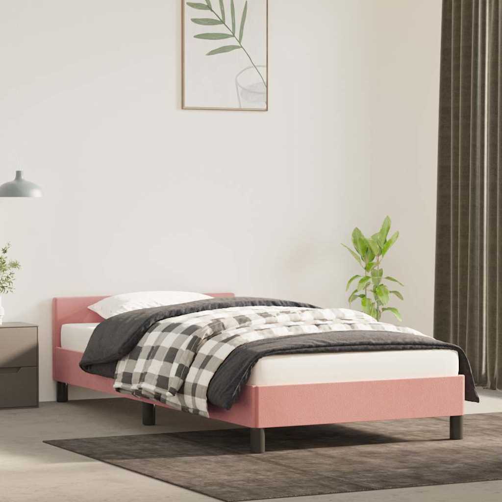 Cadre de lit et tête de lit sans matelas rose 90x190 cm velours - XIOS