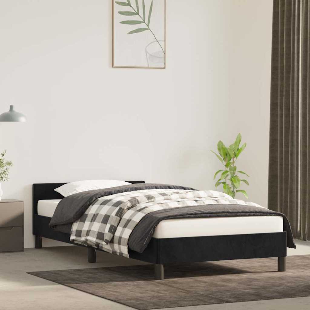 Cadre de lit et tête de lit sans matelas noir 90x200 cm velours - XIOS