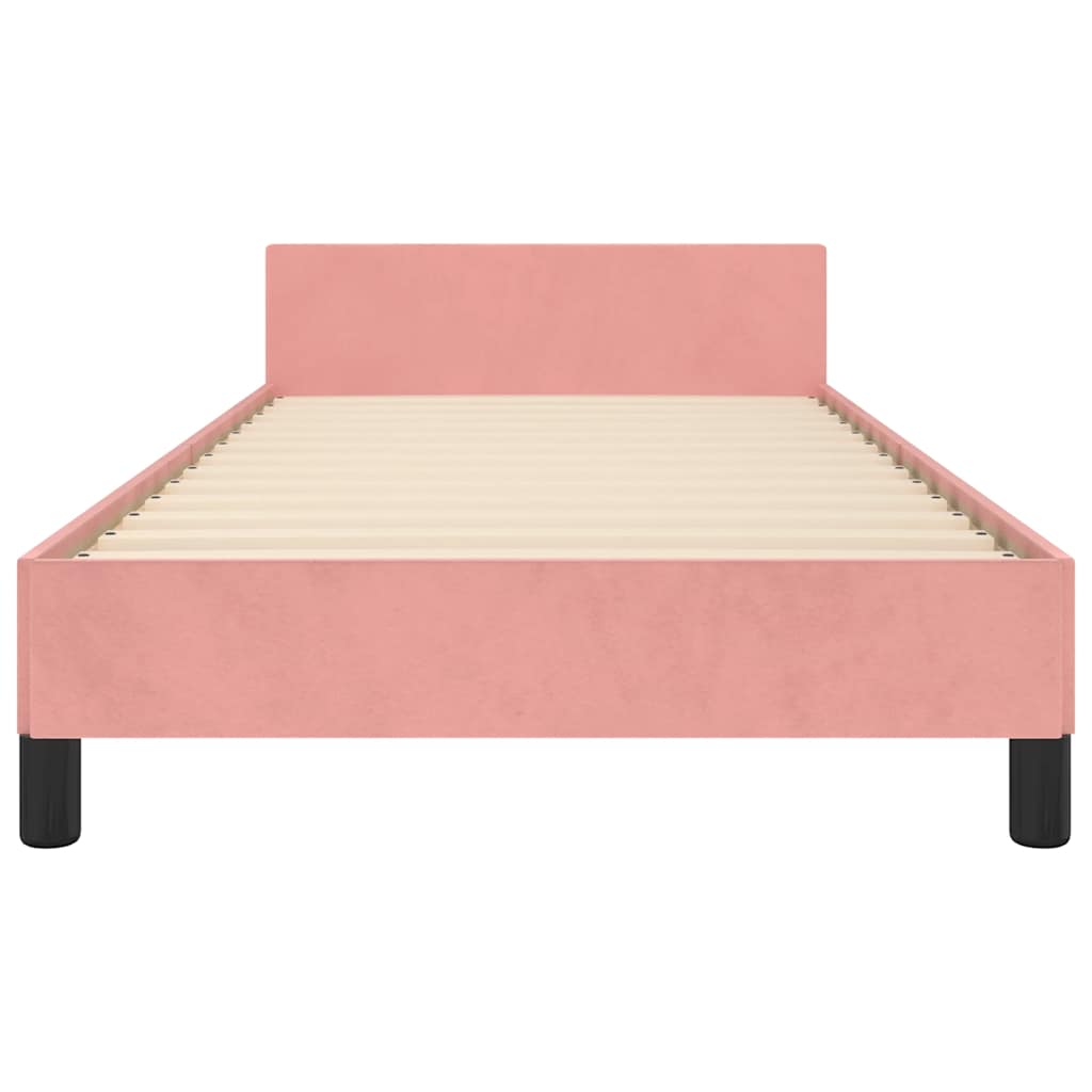 Cadre de lit et tête de lit sans matelas rose 100x200cm velours - XIOS