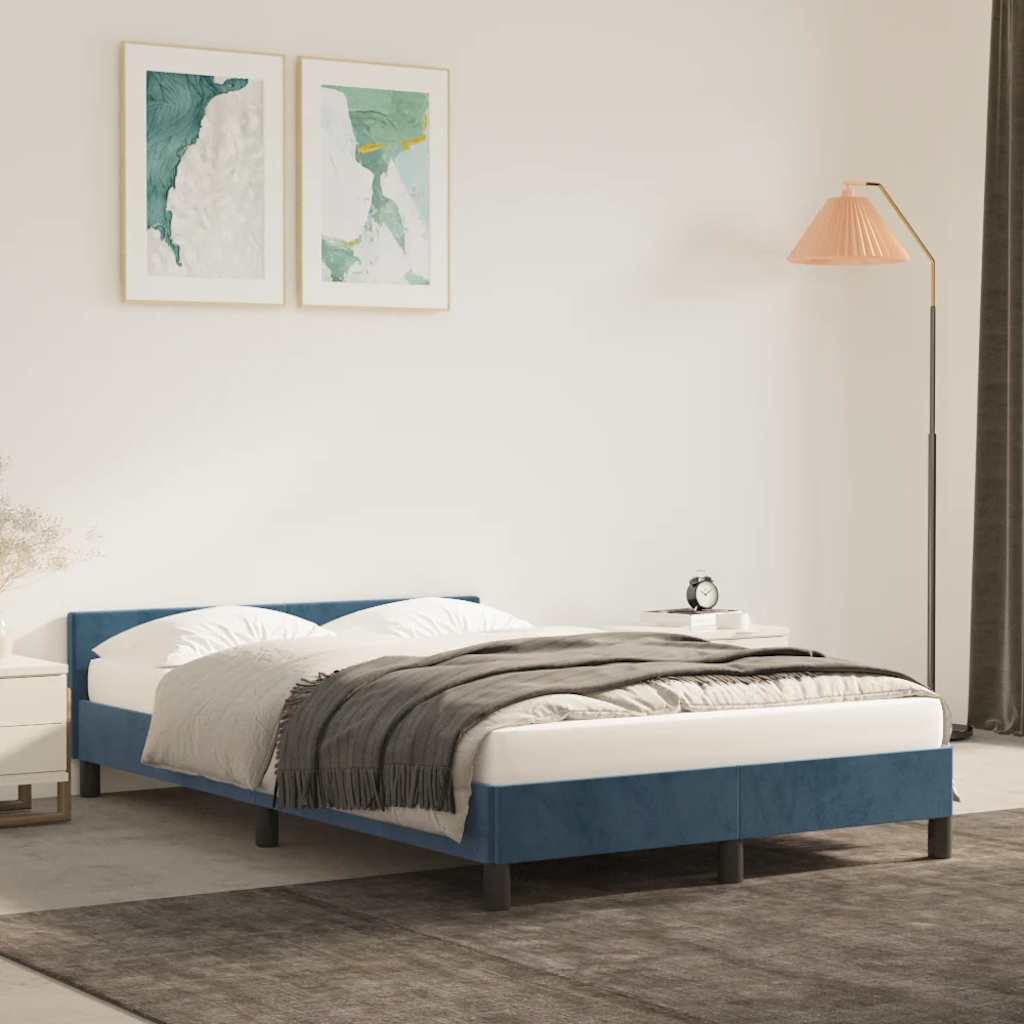 Cadre de lit sans matelas bleu foncé 120x200 cm velours - XIOS