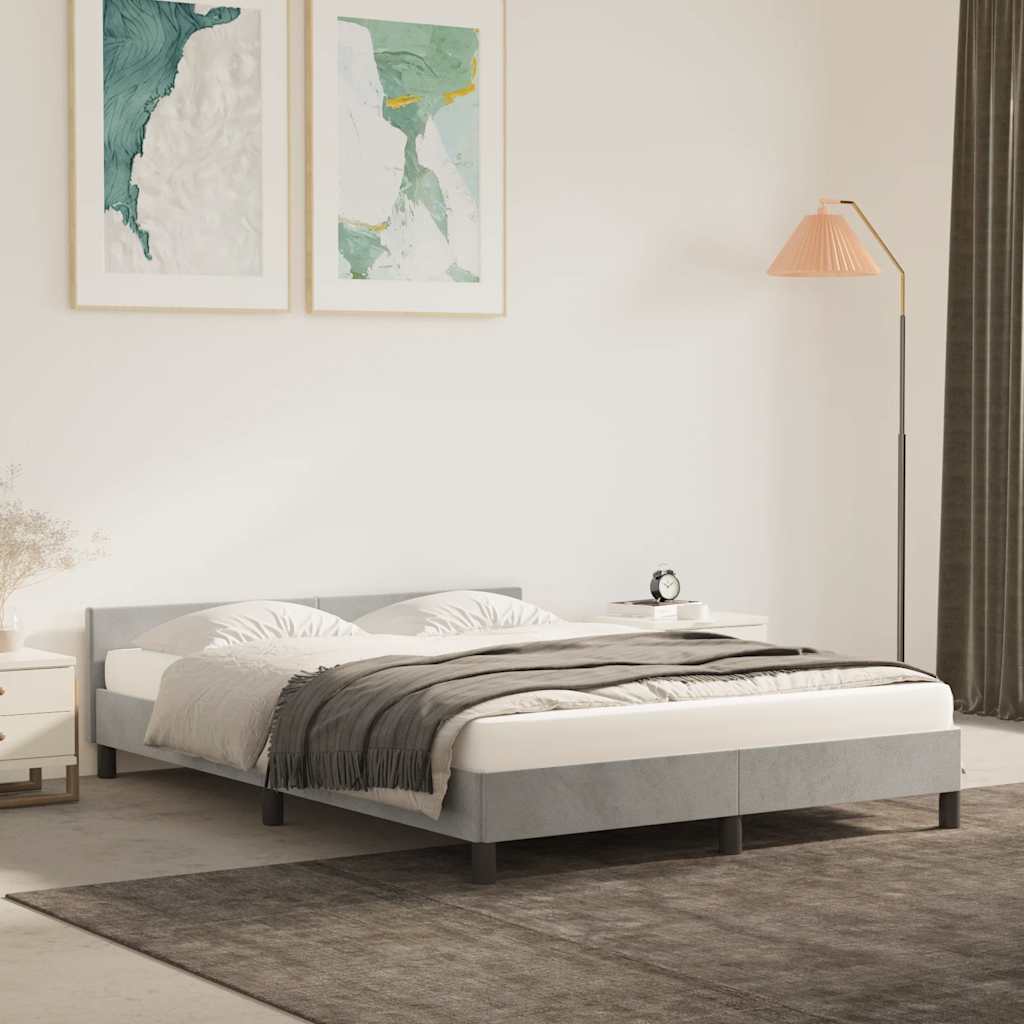 Cadre de lit sans matelas gris clair 140x190 cm velours - XIOS