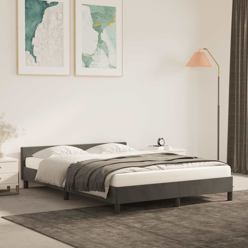 Cadre de lit sans matelas gris foncé 140x190 cm velours - XIOS