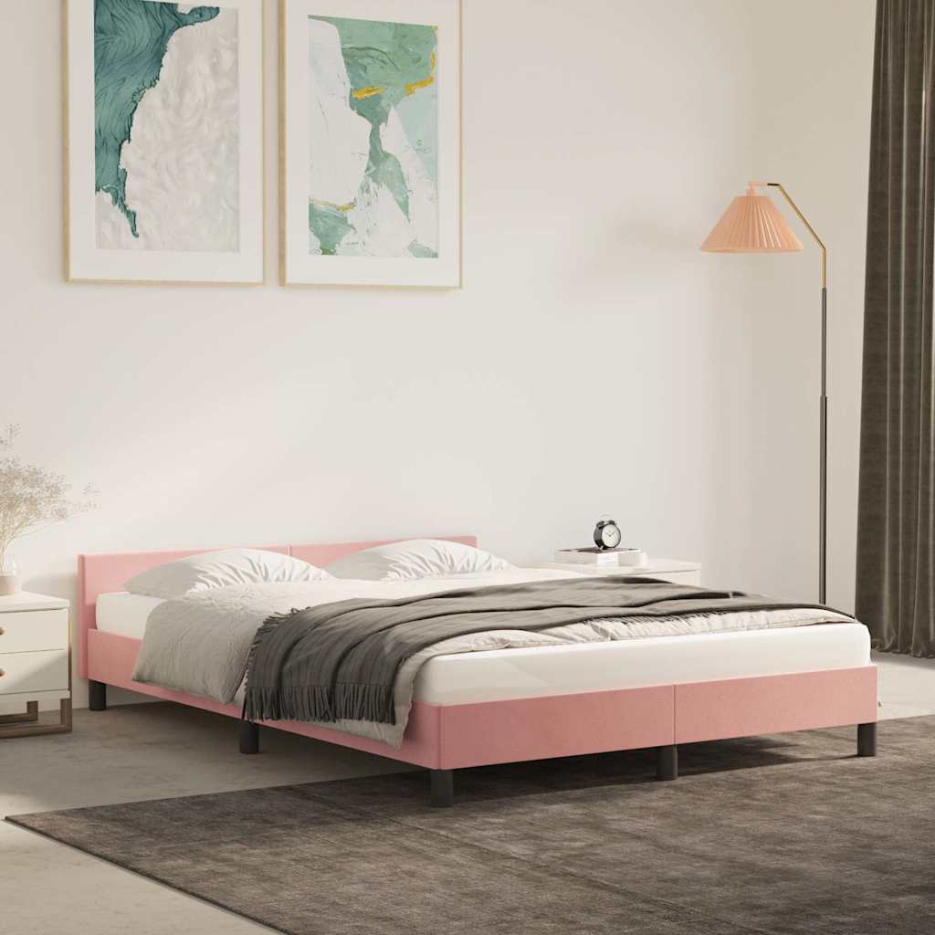 Cadre de lit et tête de lit sans matelas rose 140x190cm velours - XIOS