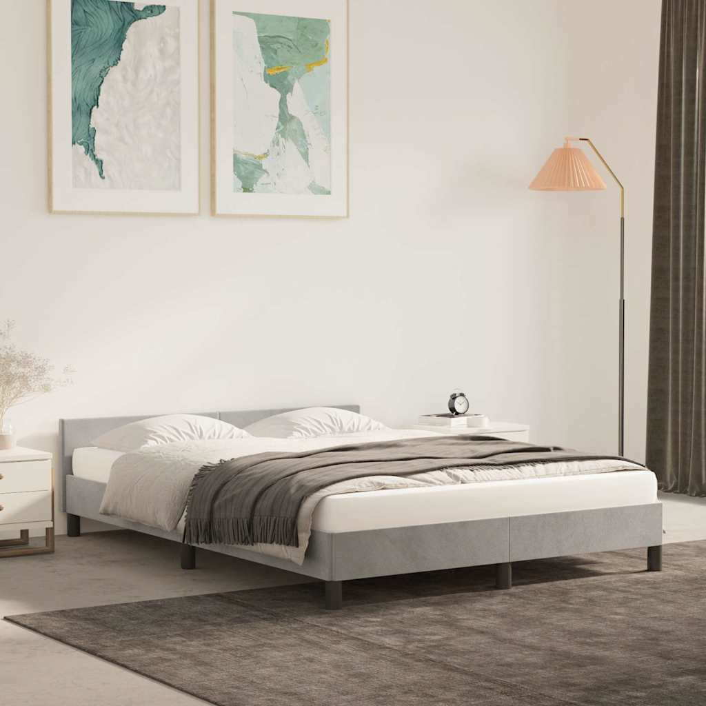 Cadre de lit sans matelas gris clair 140x200 cm velours - XIOS