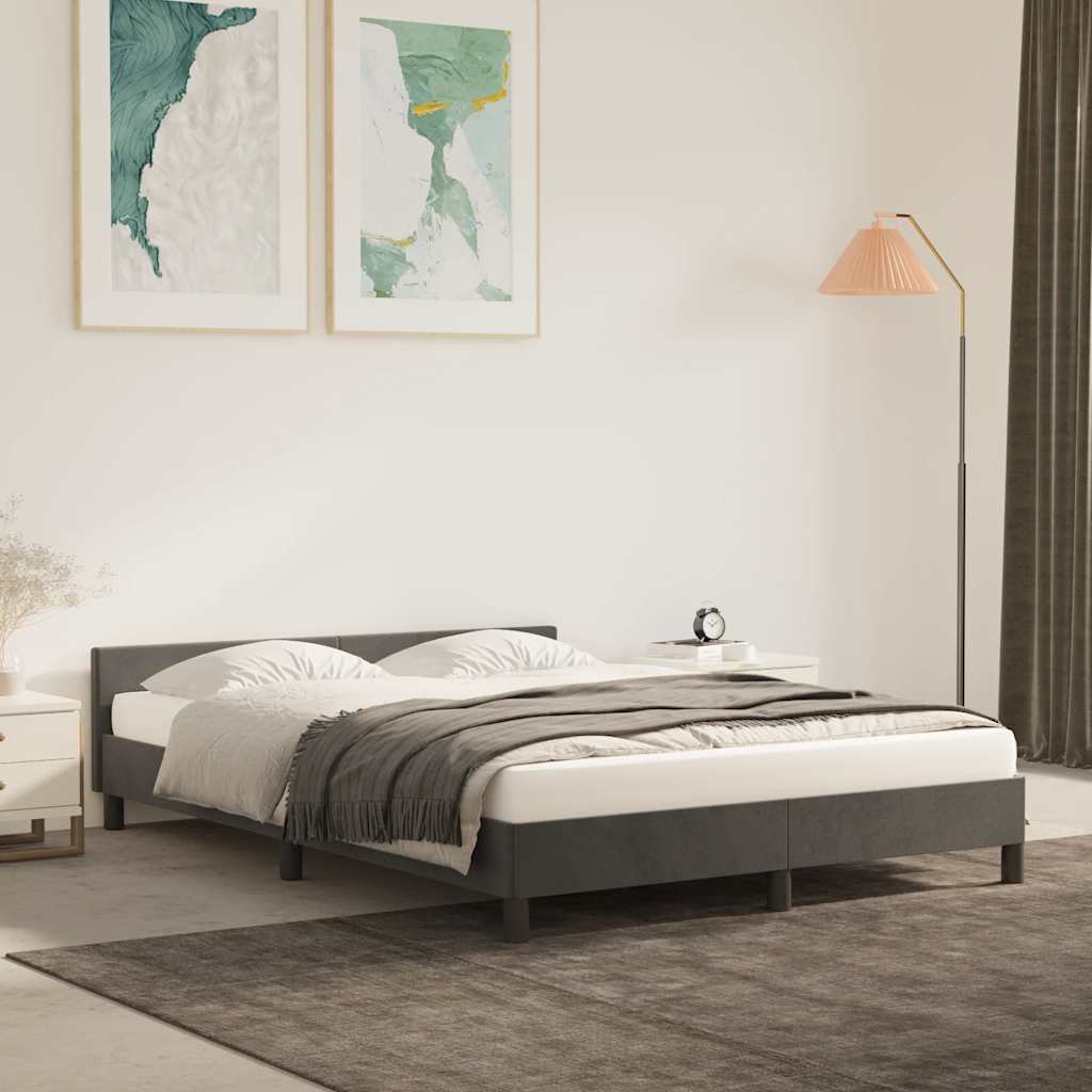 Cadre de lit sans matelas gris foncé 140x200 cm velours - XIOS