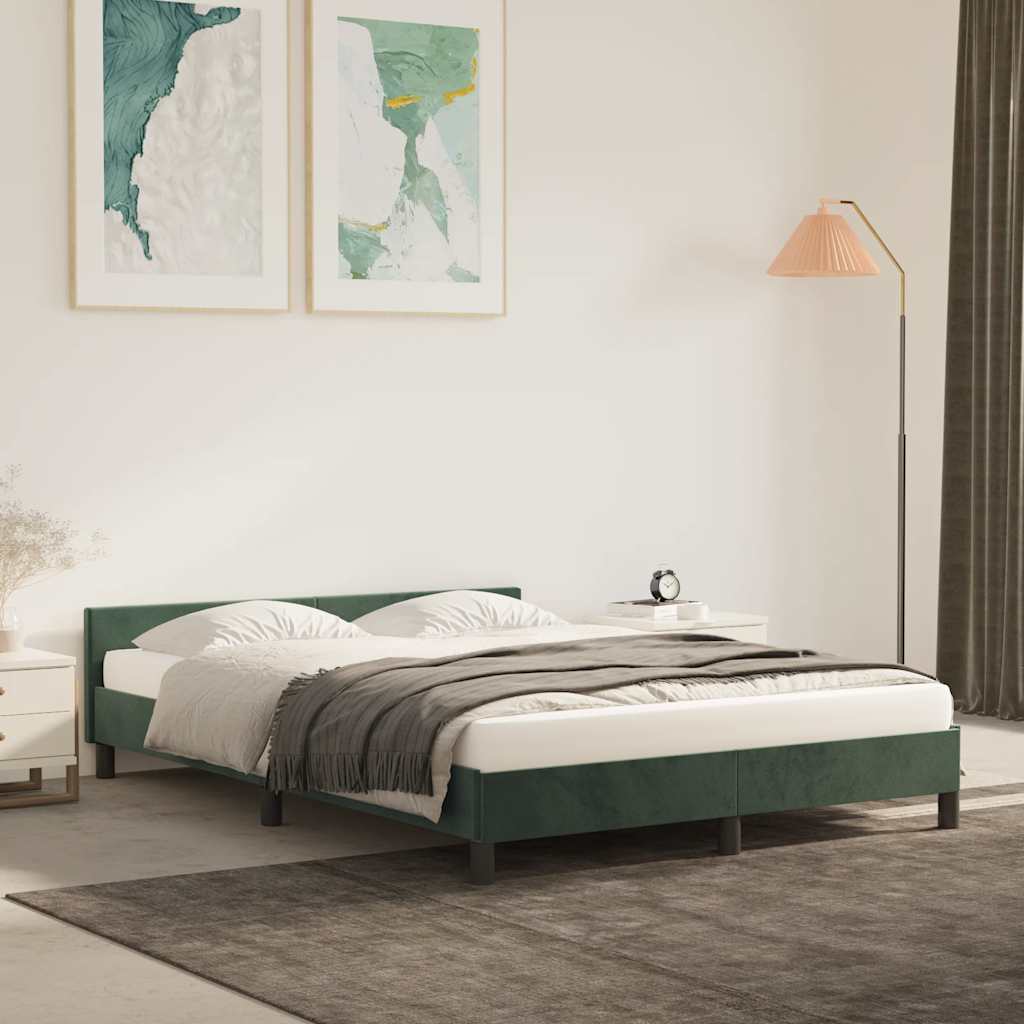 Cadre de lit sans matelas vert foncé 140x200 cm velours - XIOS