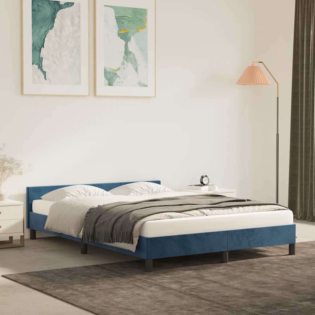 Cadre de lit sans matelas bleu foncé 140x200 cm velours - XIOS