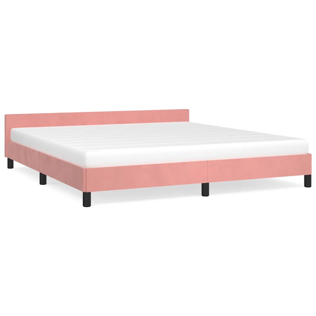 Cadre de lit et tête de lit sans matelas rose 160x200cm velours - XIOS