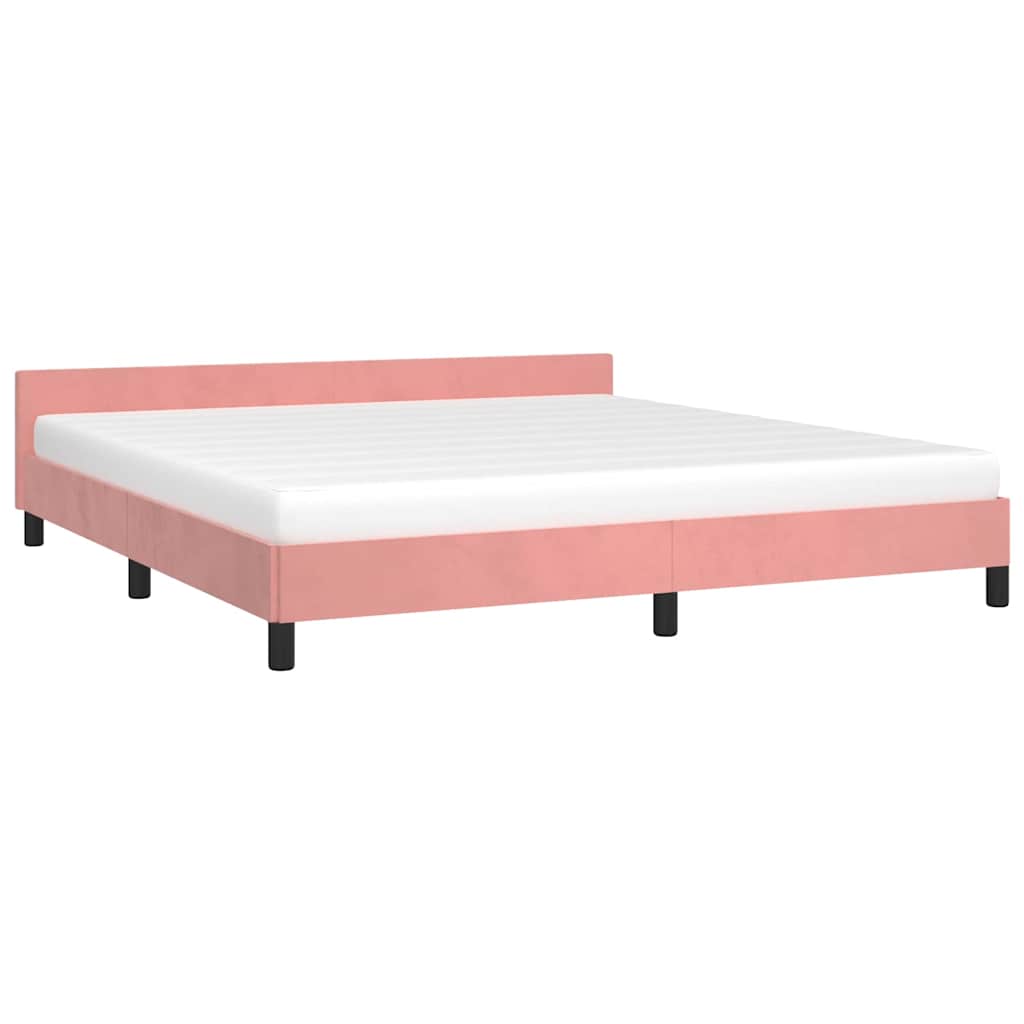 Cadre de lit et tête de lit sans matelas rose 160x200cm velours - XIOS