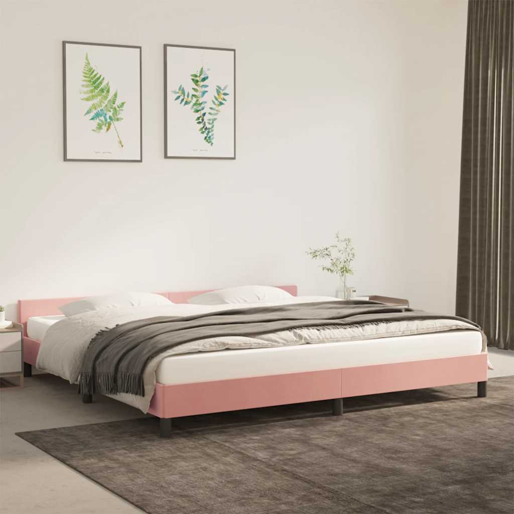 Cadre de lit et tête de lit sans matelas rose 200x200cm velours - XIOS