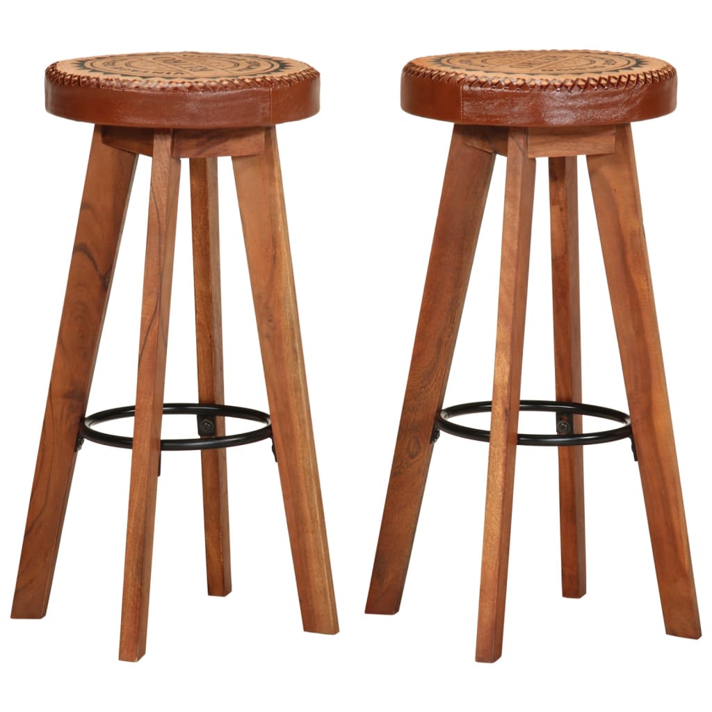 Tabourets de bar 2 pcs Cuir véritable et bois d'acacia solide - XIOS