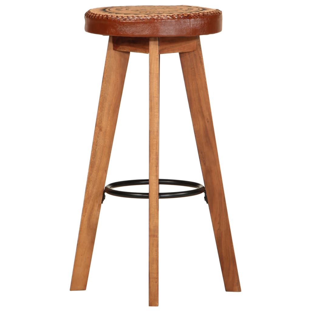 Tabourets de bar 2 pcs Cuir véritable et bois d'acacia solide - XIOS