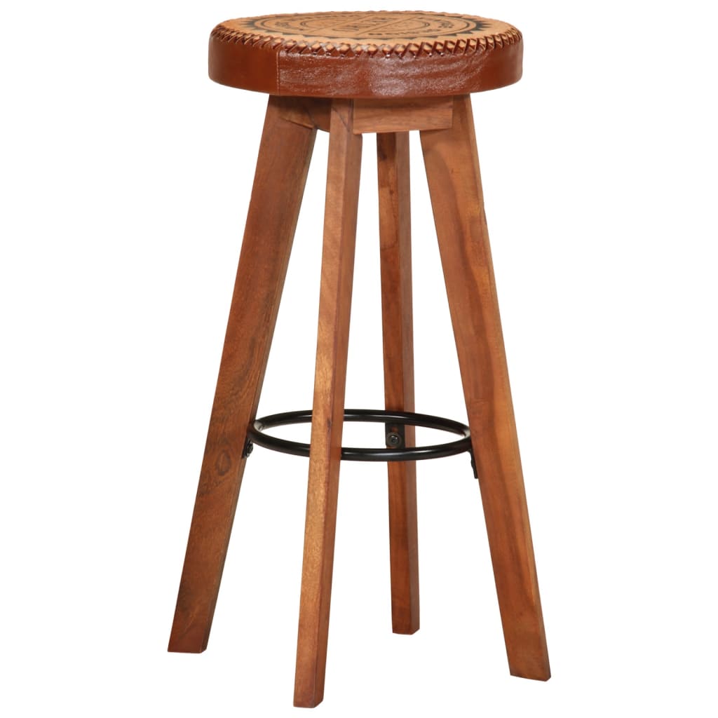 Tabourets de bar 2 pcs Cuir véritable et bois d'acacia solide - XIOS