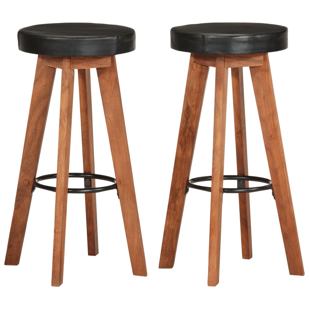 Tabourets de bar 2 pcs Cuir véritable et bois d'acacia solide - XIOS