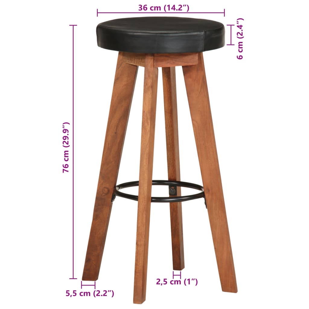 Tabourets de bar 2 pcs Cuir véritable et bois d'acacia solide - XIOS
